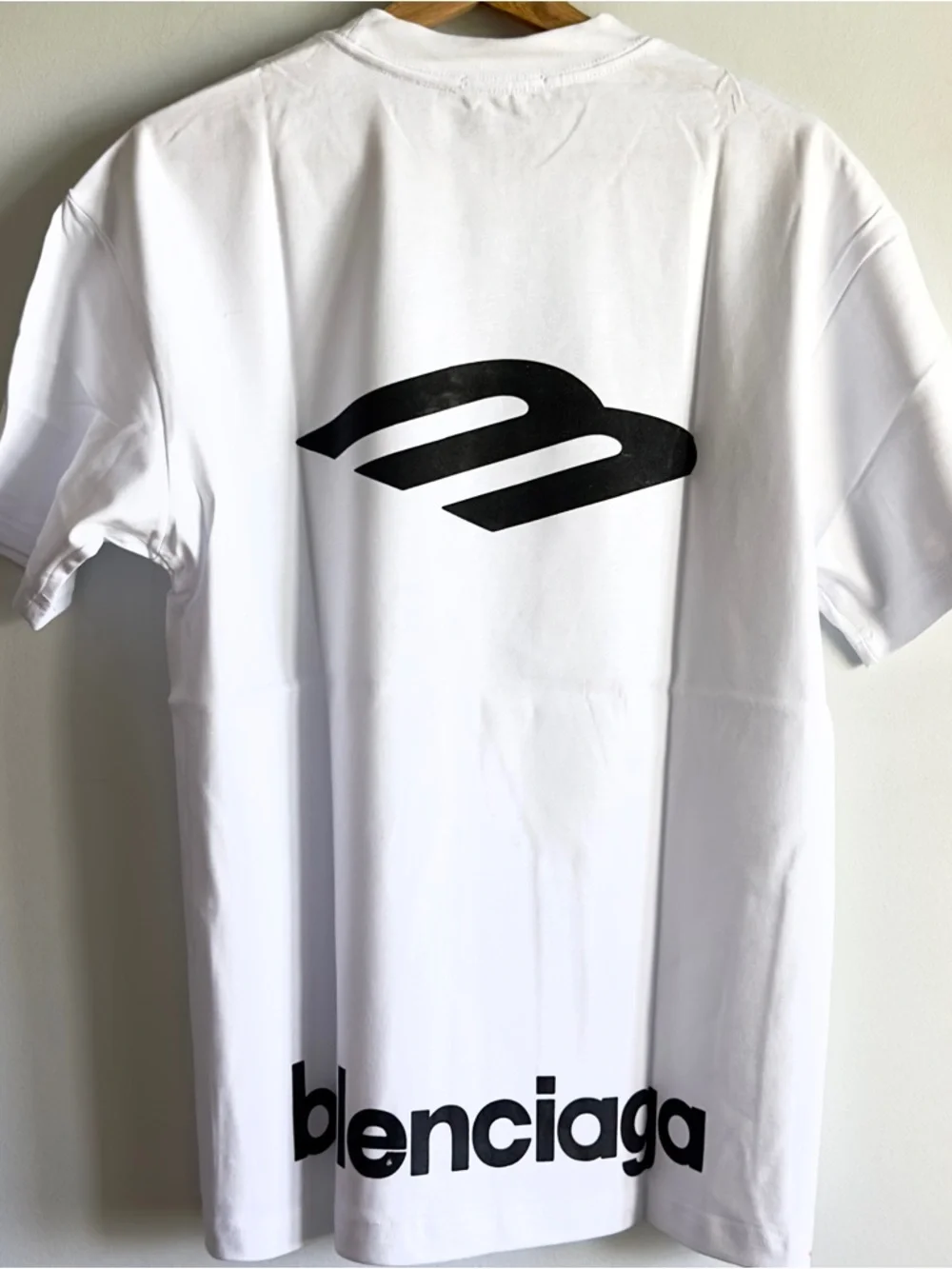 Balenciaga White Short-Sleeve Logo Tee with Black Emblem - Picture 3 of 9